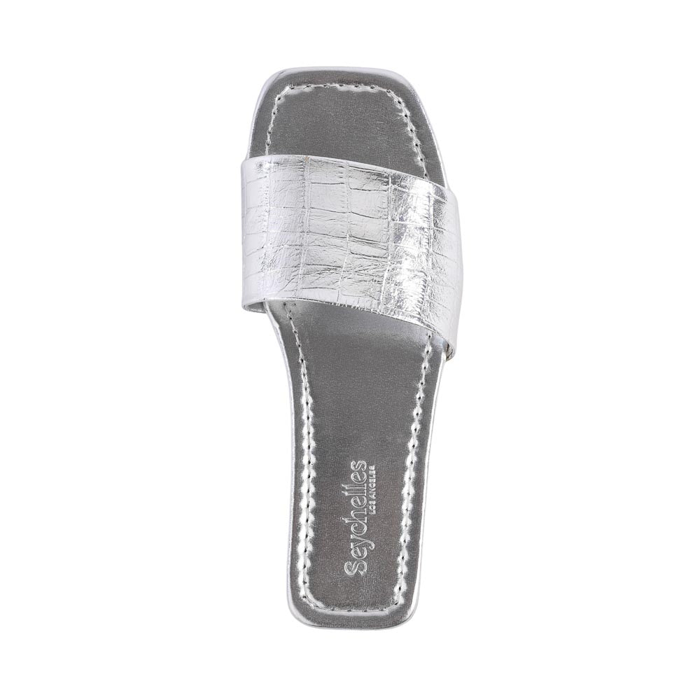 (取寄) セイシェル レディース パリス クロコ レザー スライド Seychelles women Paris Croco Leather Slide Silver Paris Slide – Seychelles Footwear